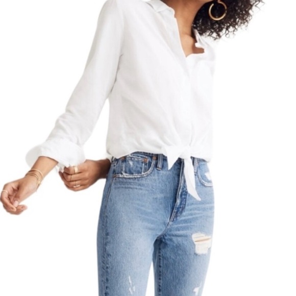 madewell white tie front shirt